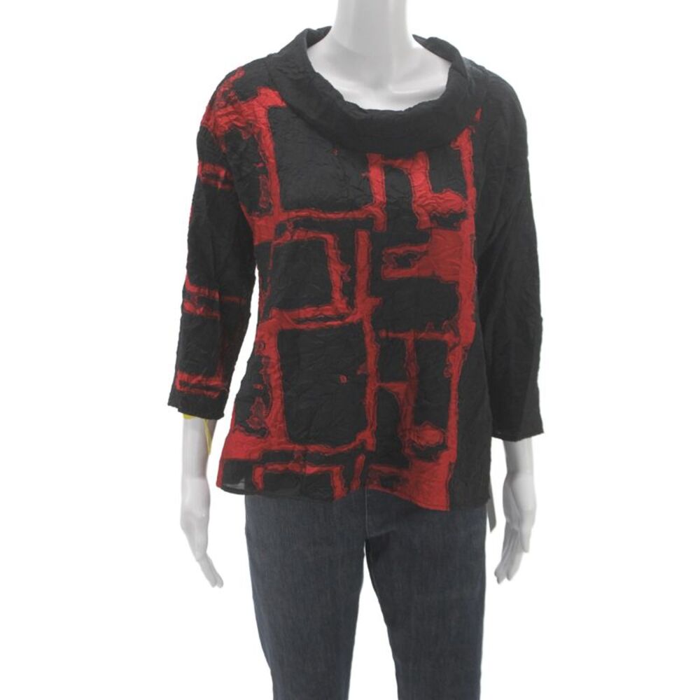 Sydney Women Tunic Cowl Neck Geometric Black 3/4 Sleeve Viscose Size L